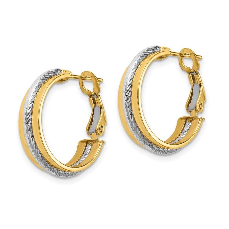 Curata 14k Two Tone Gold Polished Sparkle Cut Hoop Earrings - 20x20.3mm