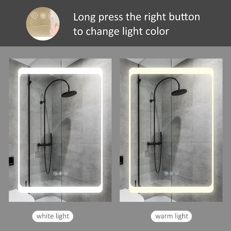 Silver LED Bathroom Mirror Cabinet with Touch Control Three Shelves and Wall Mounted Design - 19.75" W x 5" D x 27.5" H