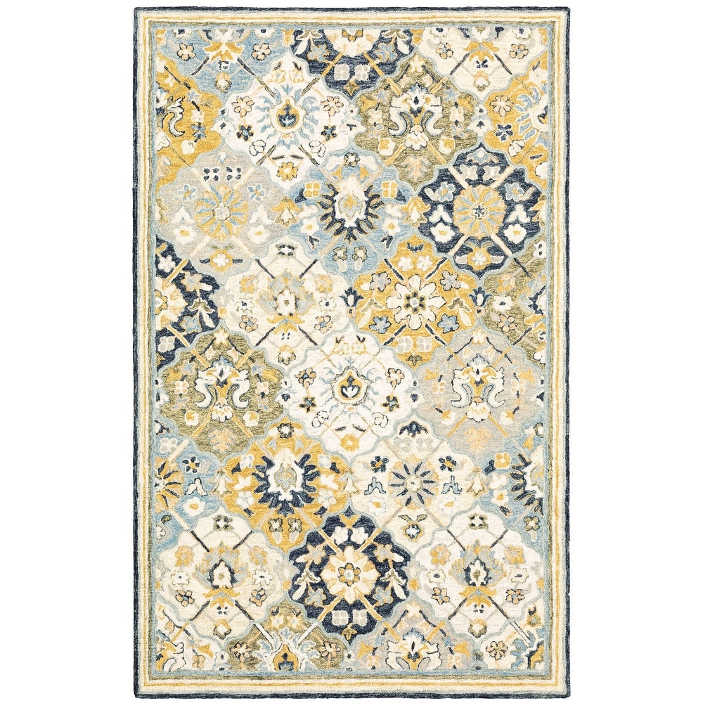 Style Haven Ava Hand-tufted Wool Loop-pile Floral Panel Blue/ Gold Area Rug