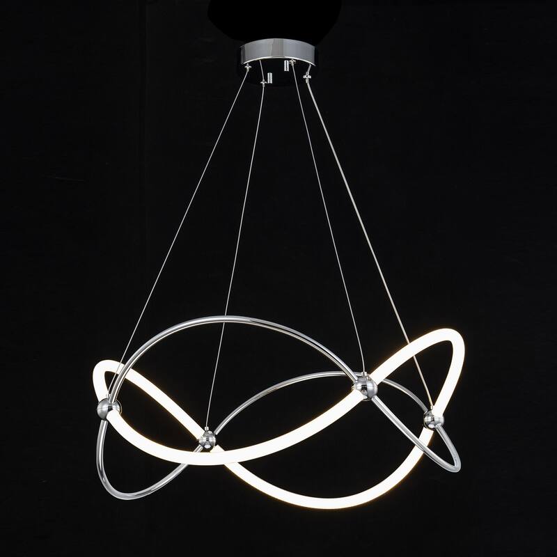 Modern Chrome Linear Geometric Dimmable Integrated LED Chandelier for Living/Dining Room - 25.9 in. W