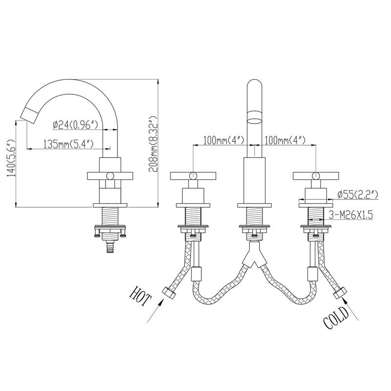 Modland Widespread 3-Hole Bathroom Faucet, 500K Cycle Ceramic Cartridge, 360 Swivel Spout & CEC Certified (Black/Gold/Nickel)