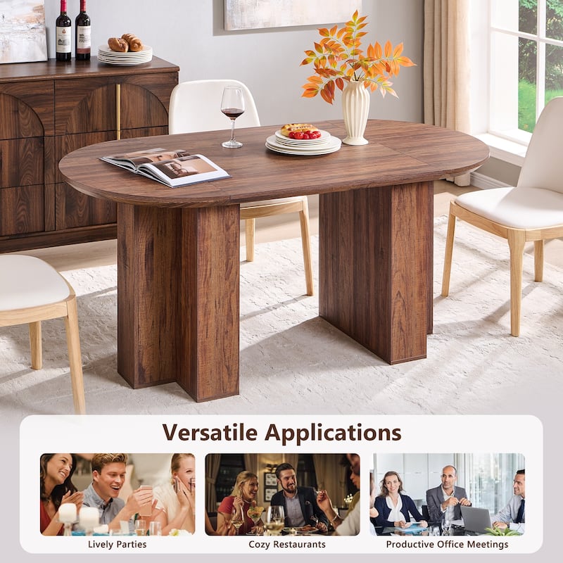 Modern 63" Oval Dining Table, Kitchen Table with Sturdy T-Shaped Base