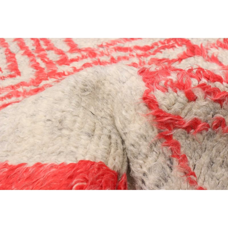 ECARPETGALLERY Hand-knotted Tangier Light Grey, Red Wool Rug - 8'1 x 9'8