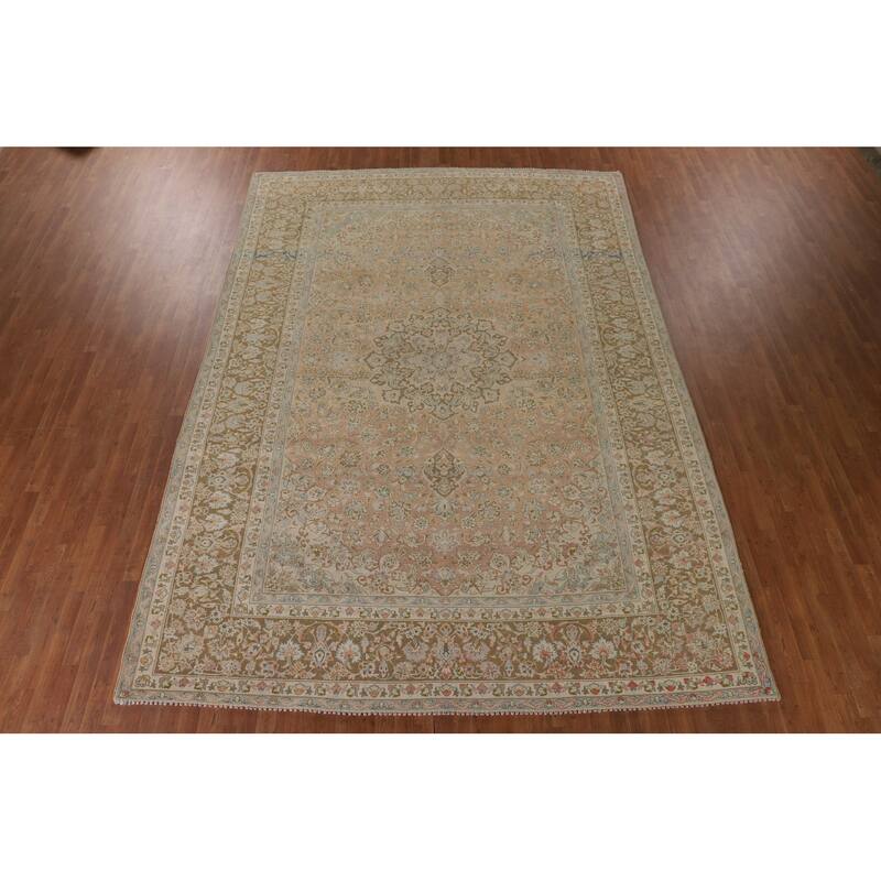 Distressed Kashan Persian Vintage Rug Handmade Wool Carpet - 9'6"x 13'4"