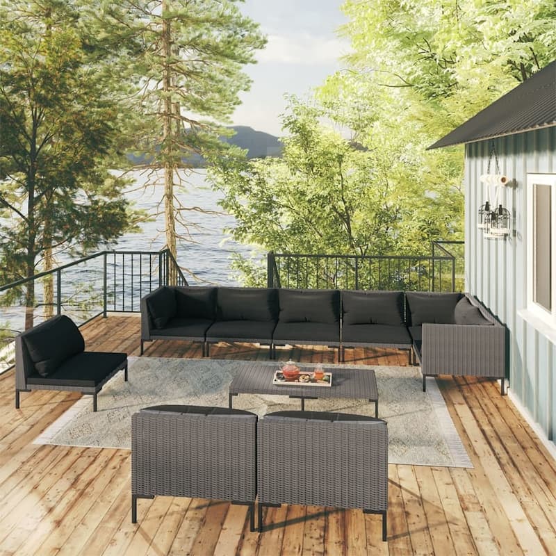 vidaXL Patio Lounge Set Outdoor Sectional Corner Sofa Poly Rattan Dark Grey - 27.6" x 27.6" x 24"