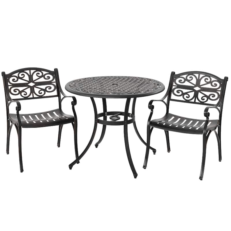 Outdoor Bistro Set of 3 Cast Aluminum Bistro Set with Umbrella Hole