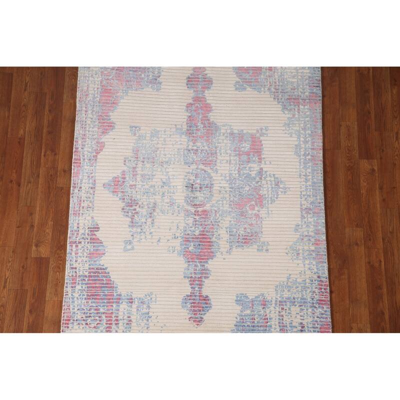 Abstract Accent Rug Hand-Knotted Striped Wool Carpet - 3'11"x 5'6"