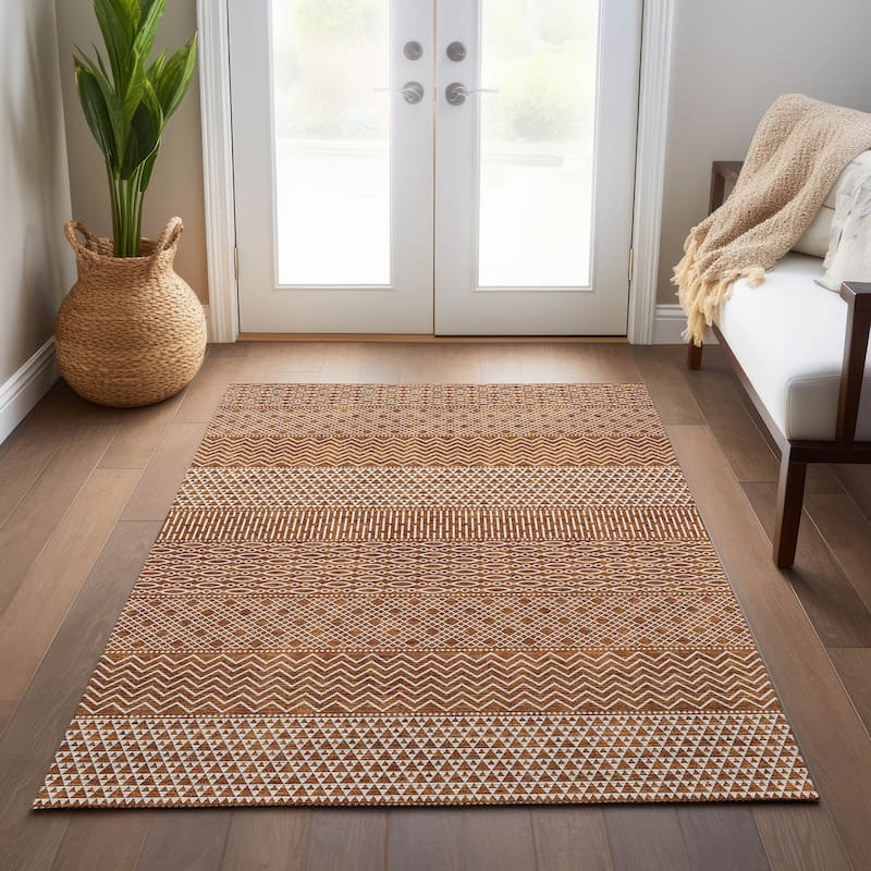 Machine Washable Indoor/ Outdoor Modern Stripes Chantille Rug