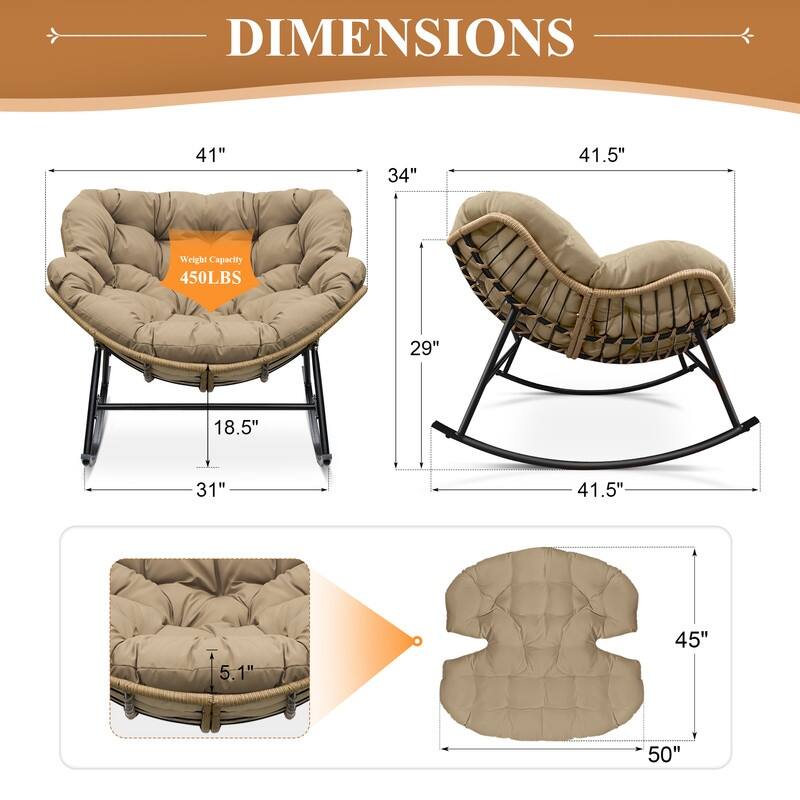 FINCATI Indoor Deep-seating Rocking Papasan Chair, Rocking Chair Outdoor, 450 lbs Outdoor Rocking Chair, Oversized Rocker Chair