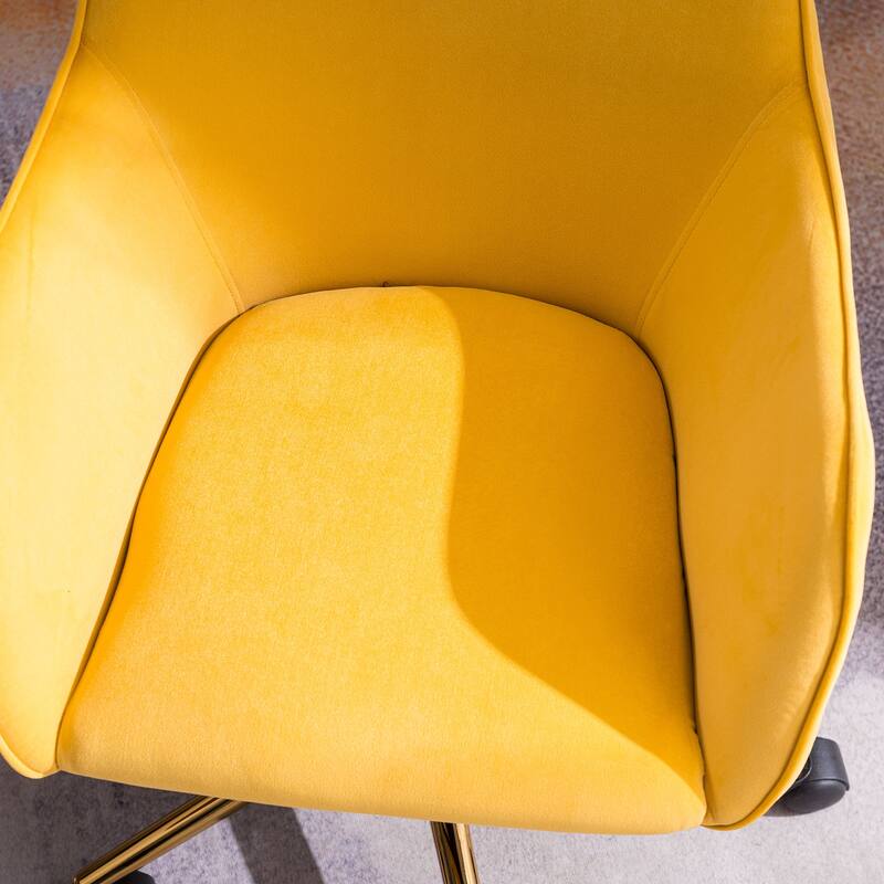 Modern Upholstered Home Office Chair with Adjustable Height & Gold Metal Legs, 360° Swivel