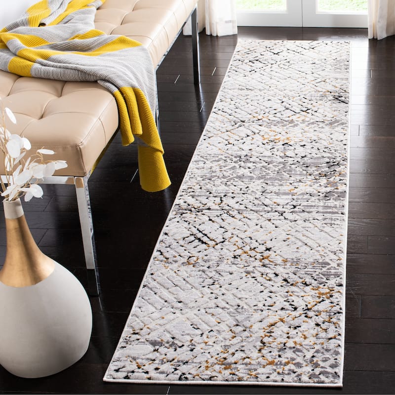 SAFAVIEH Amalfi Tieke Contemporary Abstract Rug - 2' x 8' Runner - Cream/Charcoal