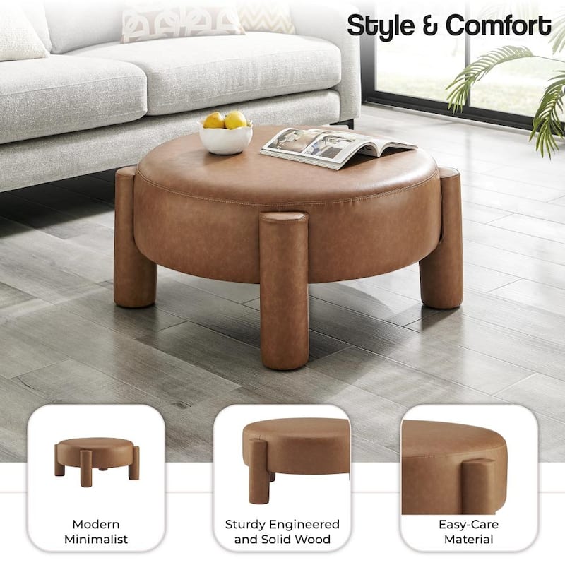 NPD Furniture Elora Faux Leather Round Ottoman