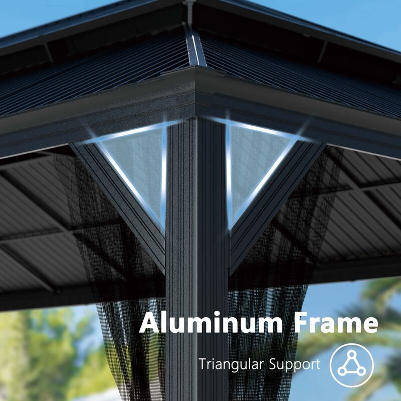 VEIKOUS Aluminum Double Hardtop Gazebo Pergola for Patio, Lawn, and Garden with Removable Netting