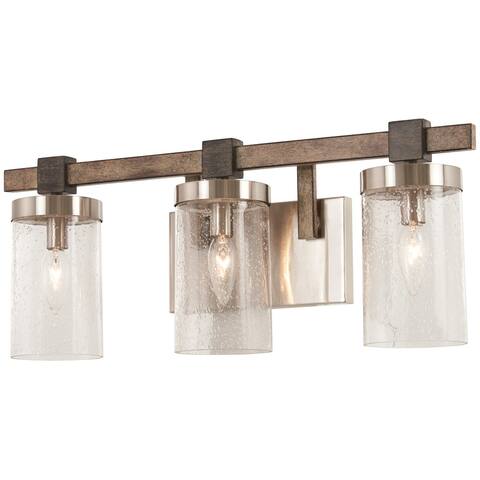 Bridlewood 3-light vanity bath fixture with a stone gray and brushed nickel finish and clear seeded glass by Minka-Lavery
