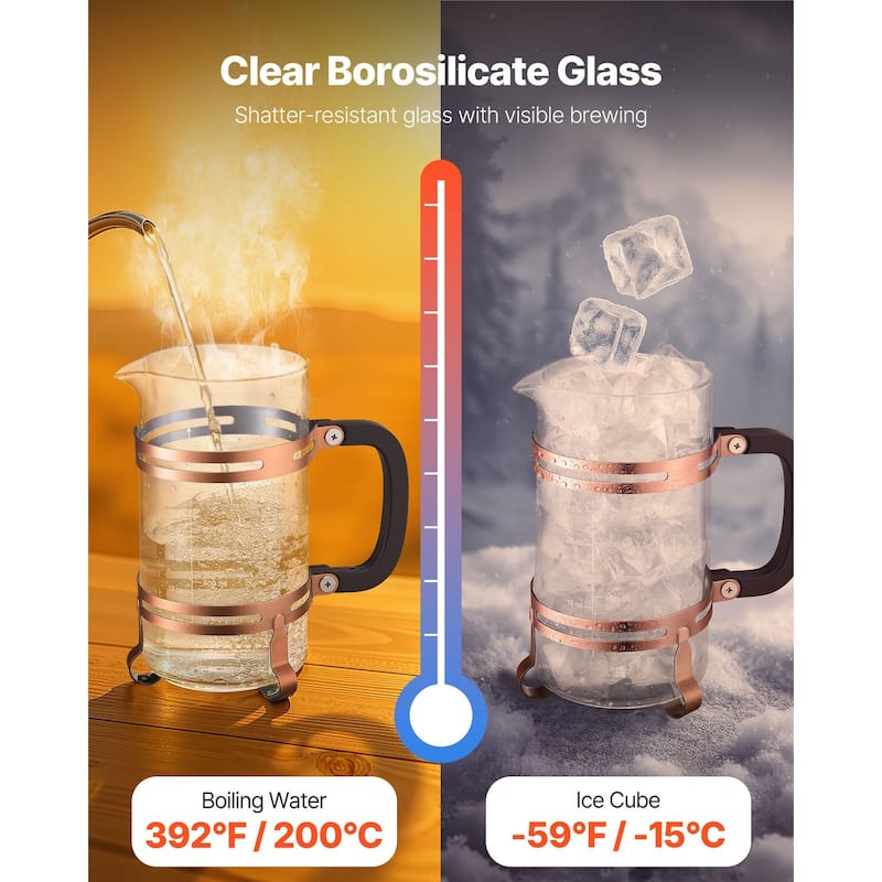 Large 1L Glass French Press for Coffee, Tea, and Cold Brew - 6.69 x 4.13 x 8.46 inch