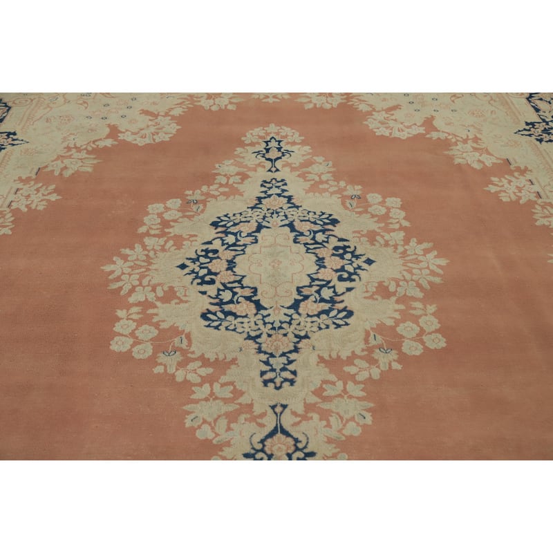 Hand Knotted Oriental 100% Wool Carpet Traditional Floral Oranges & Rust Kerman Area Rug - 13' 0'' X 9' 11''
