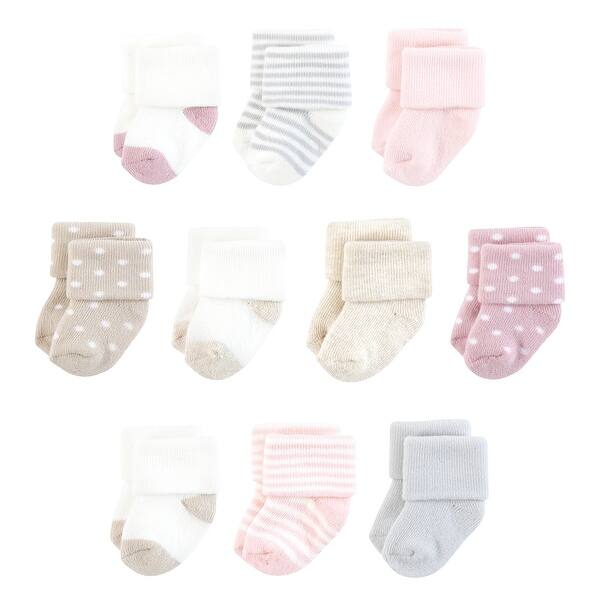 slide 1 of 1, Touched by Nature Infant Girl Organic Cotton Socks, Soft Pink Dot Stripe Soft Pink Dot Stripe - 0-6 Months