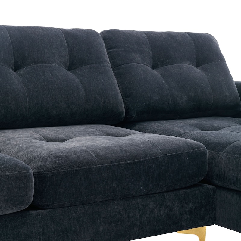 Black Velvet Sectional with Chaise Lounge Sofa Sets Convertible Sleeper ...