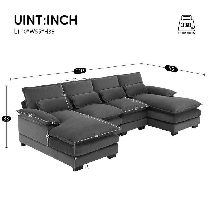 U-shaped Sectional Sofa 6-seat Upholstered Symmetrical Sofa