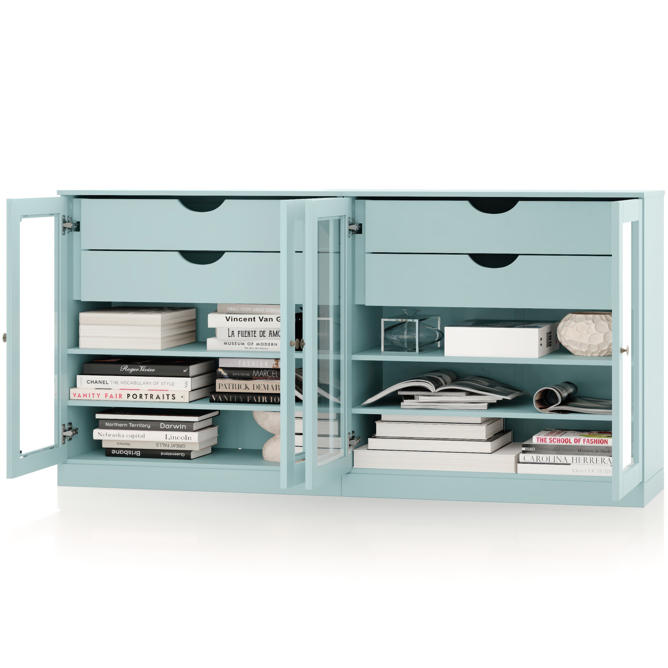 Palace Imports 100% Solid Wood 64" Sideboard with Clear Glass Doors, 4-Drawers and Adjustable Shelves