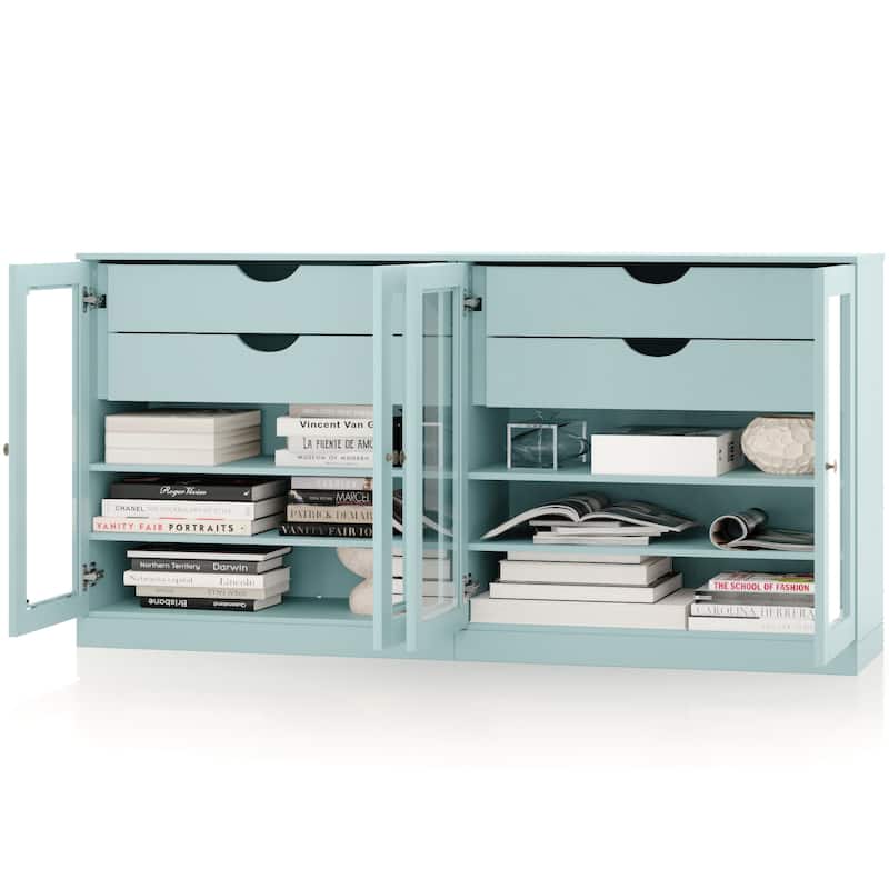 Palace Imports 100% Solid Wood 64" Sideboard with Clear Glass Doors, 4-Drawers and Adjustable Shelves