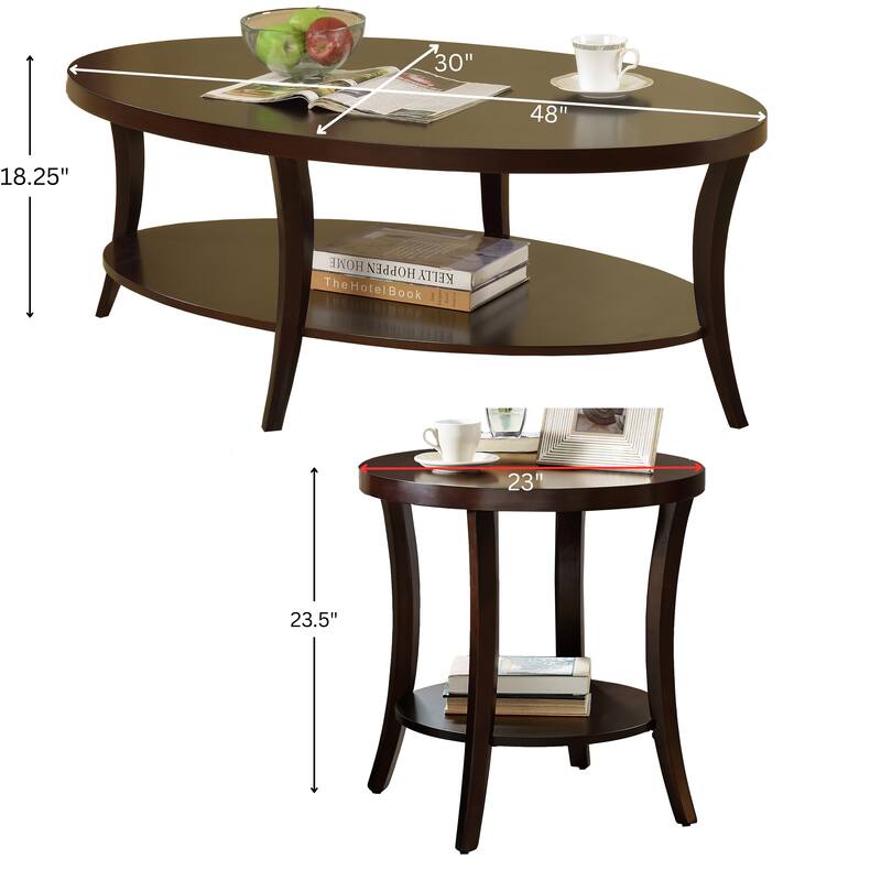 Perth Espresso Round End Table with Shelf