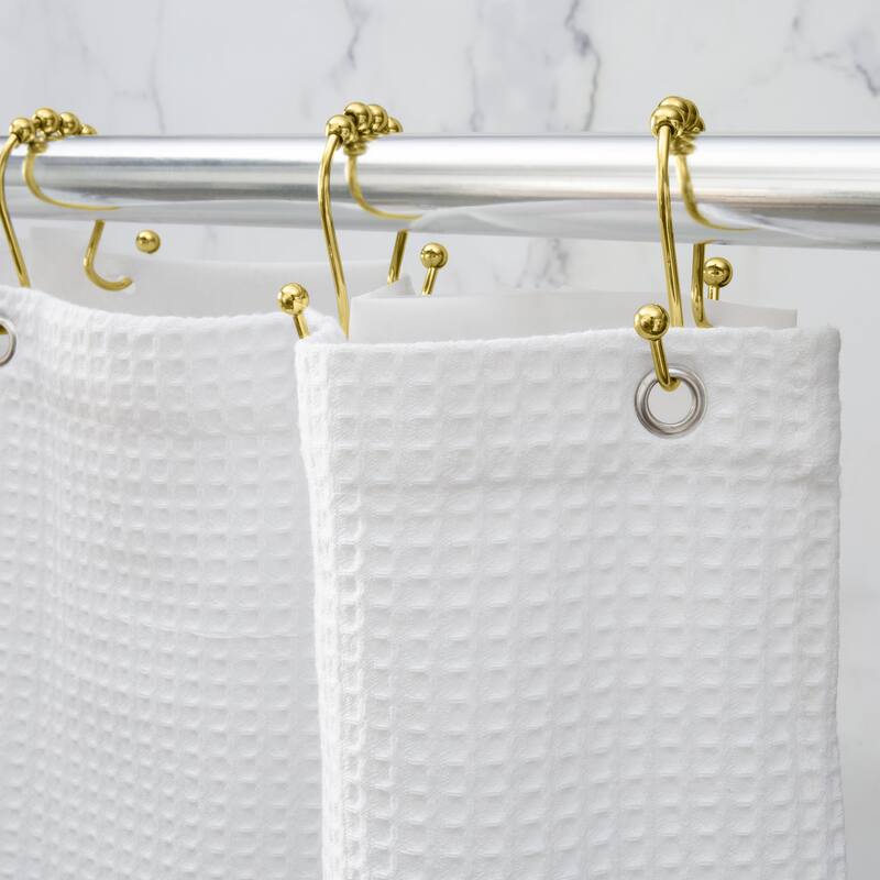 Bath Bliss 12 Pack Shower Curtain with Double Hooks in Satin Gold