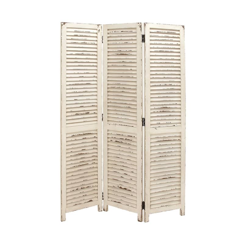 Cream Wood Hinged Foldable Partition 3 Panel Room Divider Screen with Horizontal Slats
