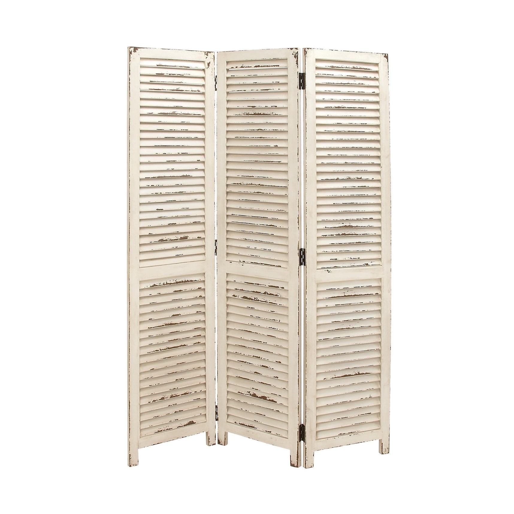 Wood Hinged Foldable Partition 3 Panel Room Divider Screen with Horizontal Slats - Cream - Roche River Decor