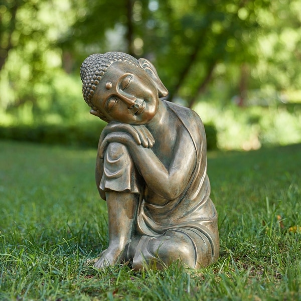 Glitzhome MGO Faux Bronze Buddha Garden Statue Monk Glitzhome MGO Faux Bronze Buddha Garden Statue Monk