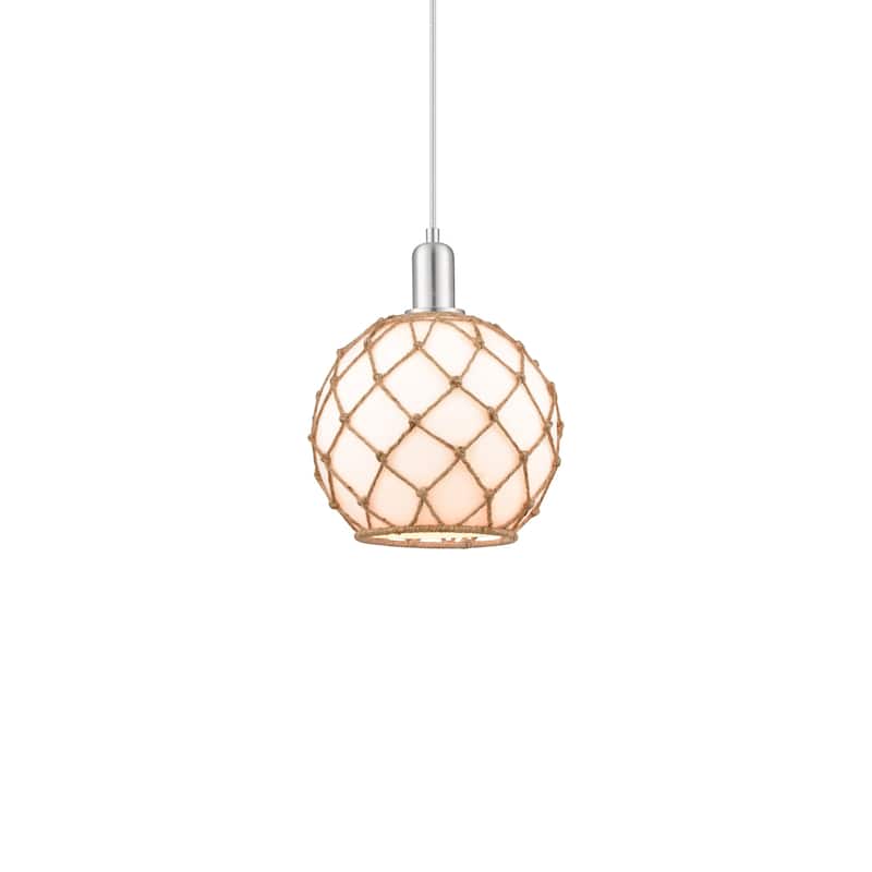Innovations Lighting 716-1P-13-10 Farmhouse Rope Pendant Farmhouse - Brushed Satin Nickel / White Glass with Brown Rope