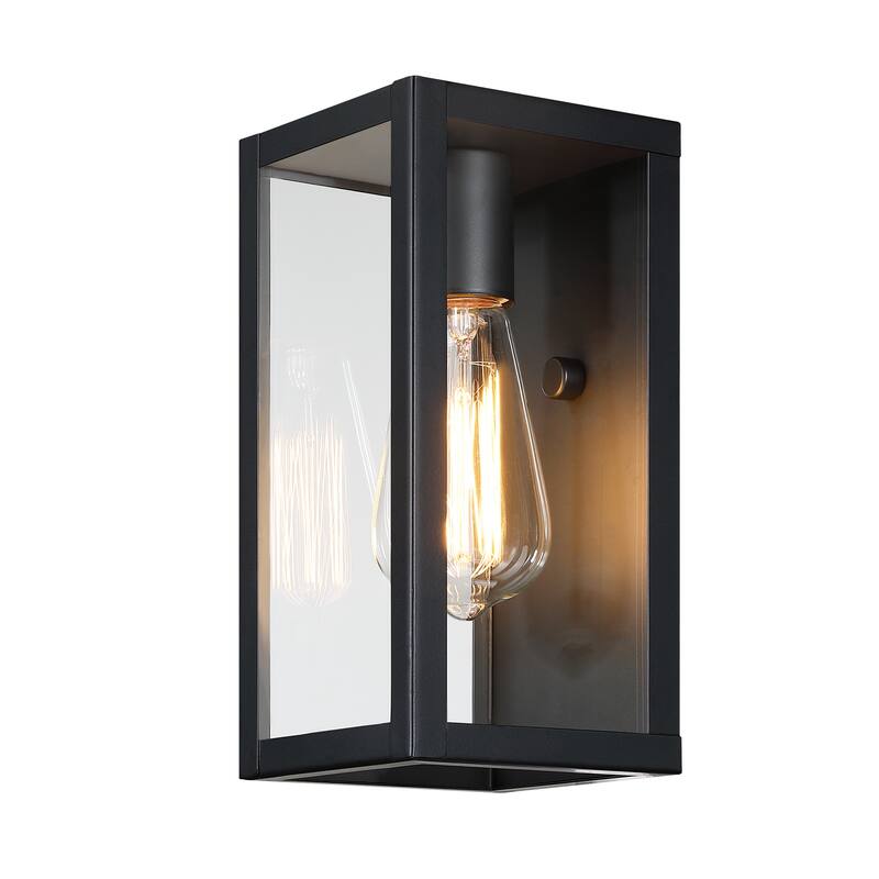 1-Light 12.76in Outdoor Wall Light with Matte Black Finish & Clear glass shade