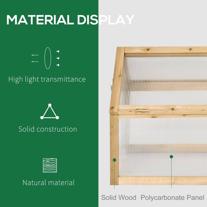 Wooden Cold Frame Greenhouse Garden Portable Raised Planter For Indoor, Outdoor, Flowers, Vegetables, Plants, LiGht Brown