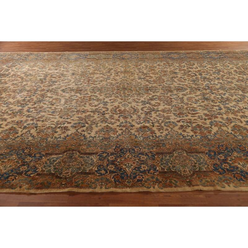Pre-1900 Antique Kerman Persian Large Rug Handmade Wool Carpet - 11'3"x 20'3"