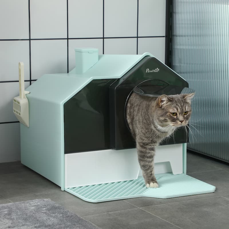 PawHut Hooded Cat Litter Box with Kitty Litter Mat