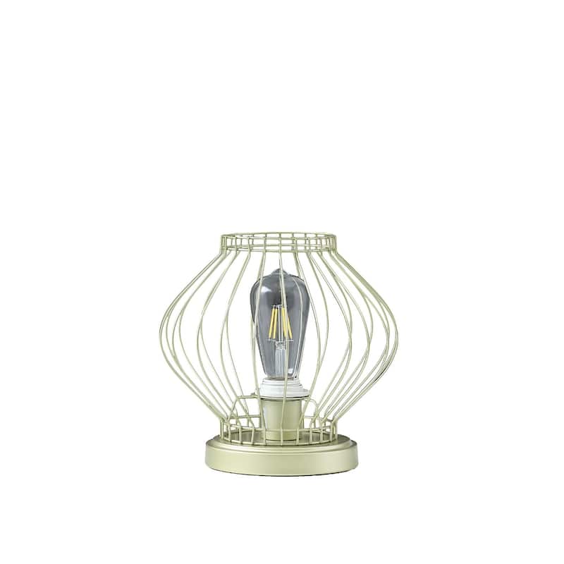 Gold Metal Cage Bedside Lamp with Drum Shade and In Line Switch - 9.75” x 9.75” x 9.5” (D x W x H)