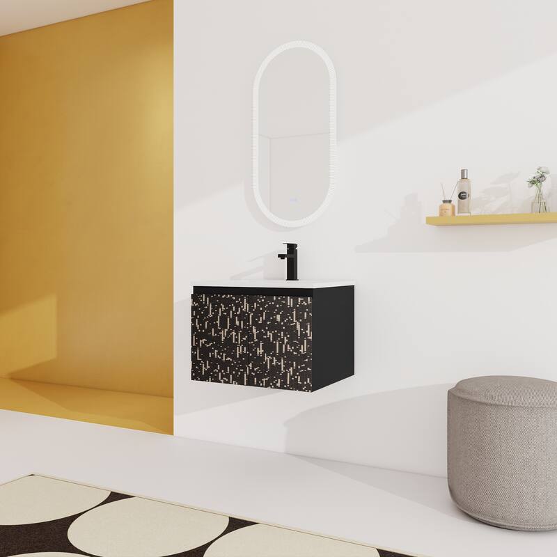 24" Floating Wall-Mounted Bathroom Vanity with Soft-Close Doors, Ceramic Sink, Eco-Friendly Plywood Base