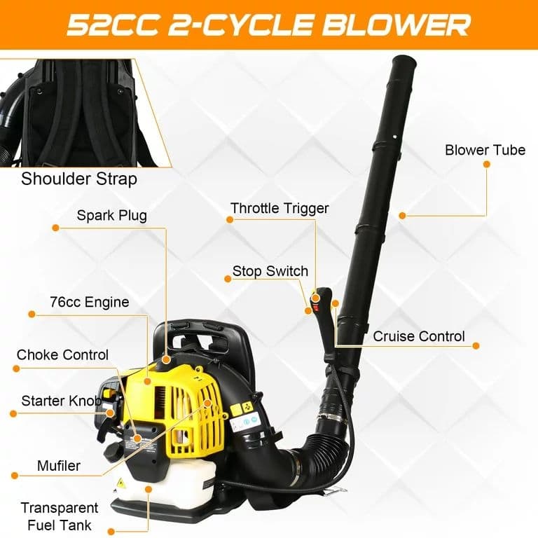52CC 2-Cycle Backpack Leaf Blower, Gas-Powered with Electric,Gasoline