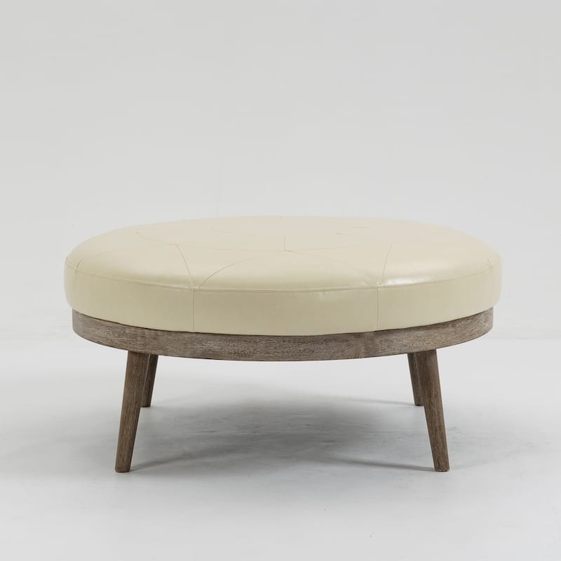 Krista 36-inch Round PU Leather Ottoman with Wood Framing