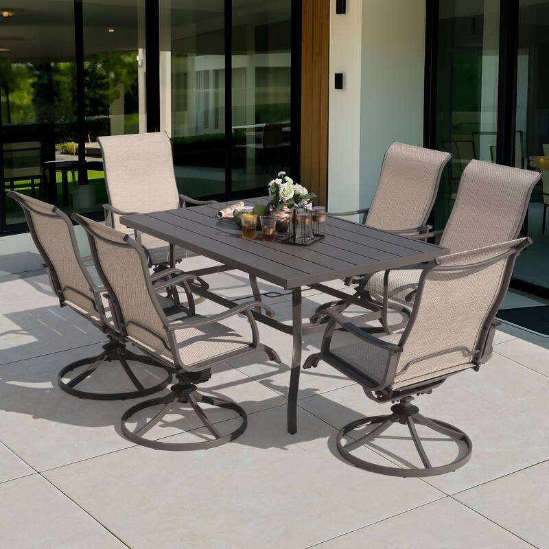 Outdoor Rectangle Powder-coated Iron Dining Table with 1.57'' Umbrella Hole