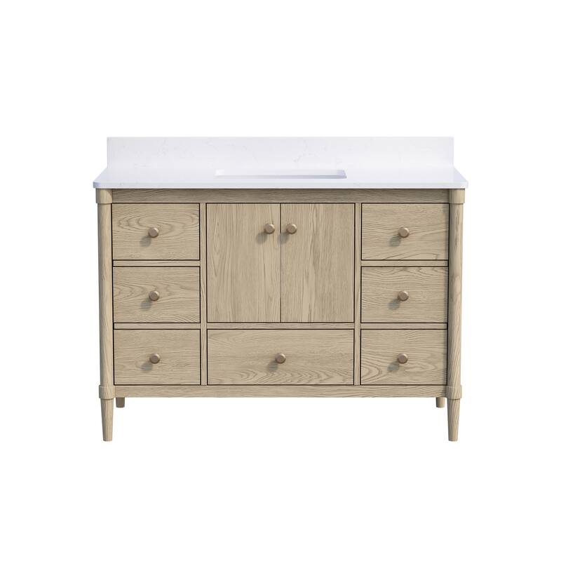 34''H Solid Wood Bathroom Vanity With Carrera White Quartz Top and Sink