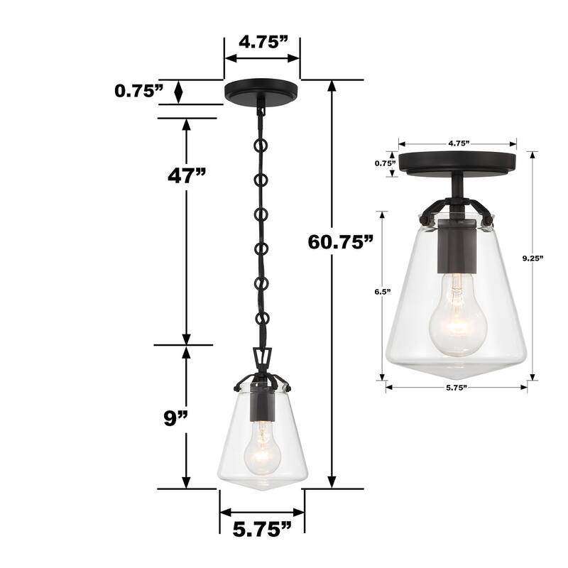 Voss 1 Light Matte Black Mini Pendant - 5.75"W x 9"H x 5.75"D