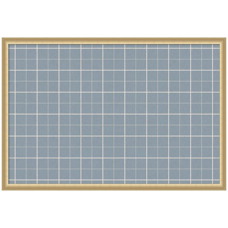 Kate and Laurel Framed Fabric Pinboard Light Blue Plaid Wall Organization - 38 x 26 - Gold