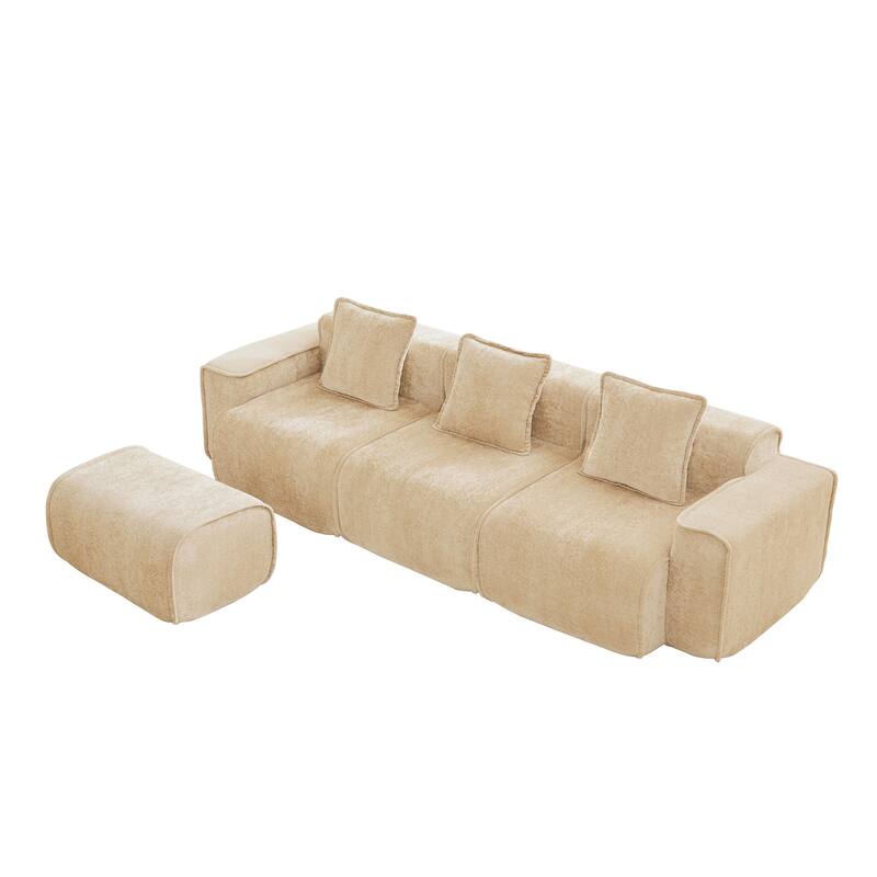 GDFStudio - Streamlined Velvet 3-Seater 108.66" L-Shaped Modular Boneless Sofa with Ottoman