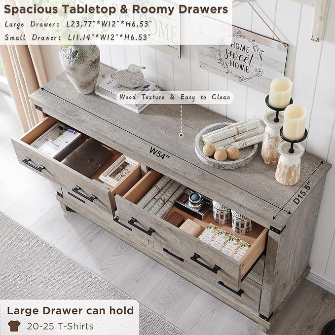 Farmhouse 7 Drawers Dresser, Wood Chest of Drawers, Closet Dresser