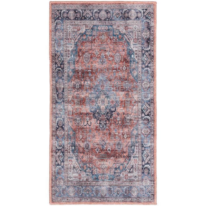Brilliance Machine Washable Persian Vintage Medallion Area Rug - 2' x 4' - Blue/Multi - Rectangle