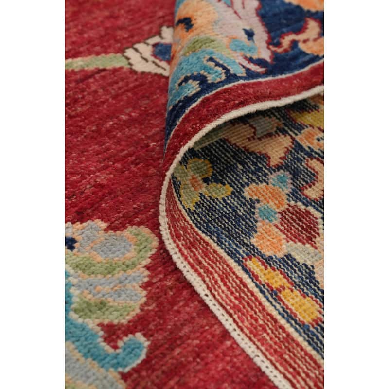 Hand Knotted Oriental 100% Wool Carpet Transitional Floral Red Oushak Area Rug - 12' 0'' X 9' 3''