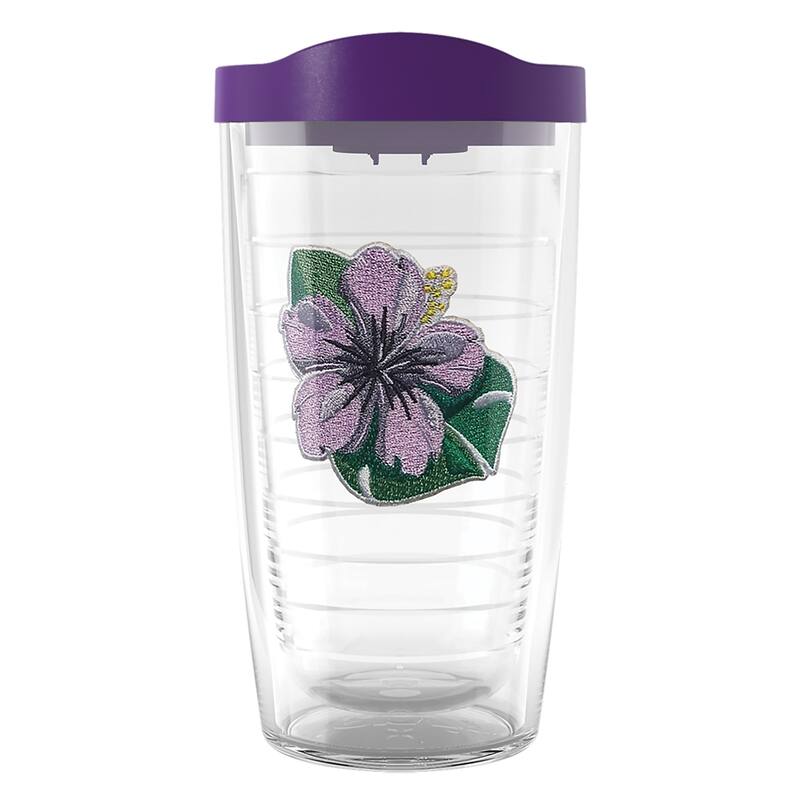 Tervis Tropical Hibiscus Collection Made in USA Double Walled Insulated Travel Tumbler, Tropical Purple Hibiscus - 16oz