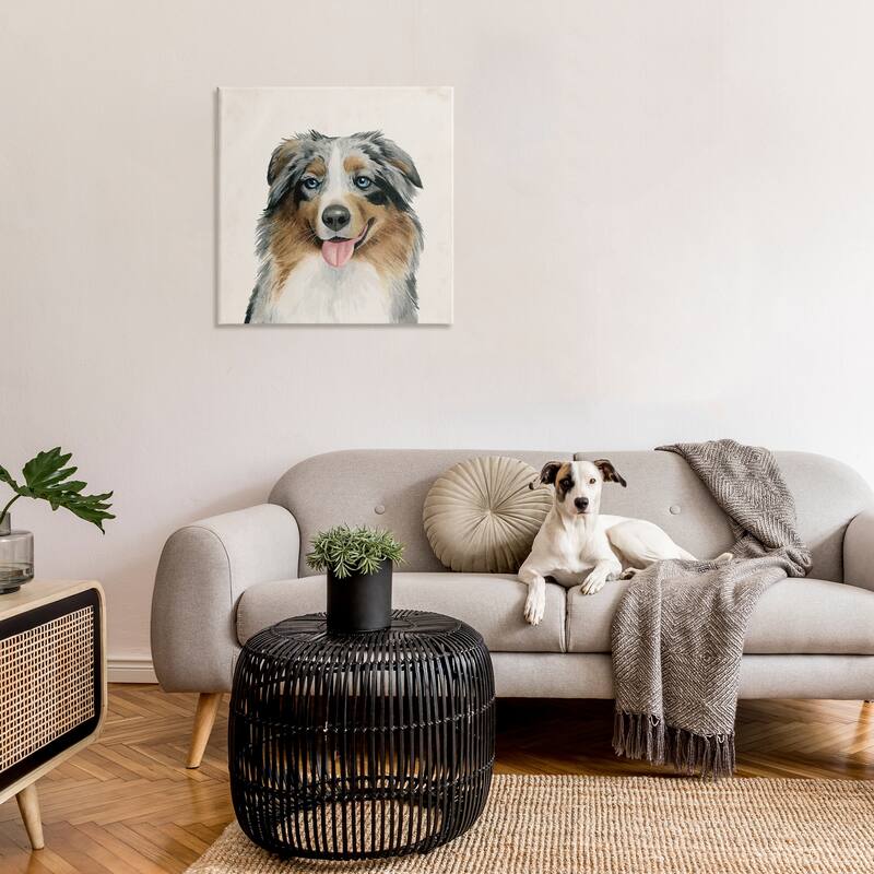 Stupell Soft Charming Australian Shepard Dog Portrait Canvas Wall Art - Multi-Color