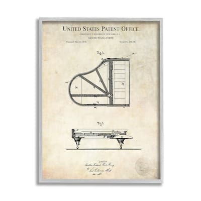 Stupell Grand Piano Detailed Vintage Diagram Blueprint Instrument Framed Wall Art - Beige